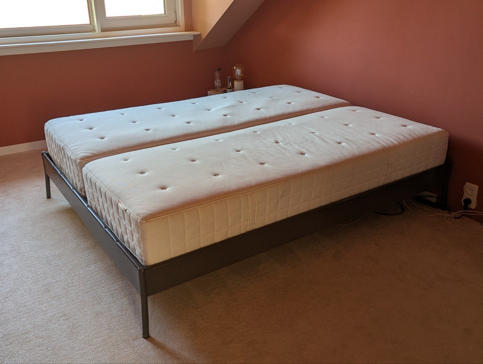 Bed 160x200 cm met lattenbodems en 2 matrassen, Ophalen, Gebruikt, Tweepersoons, 200 cm