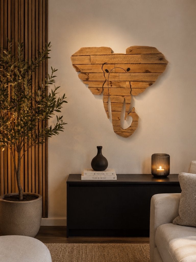 Houten olifant wanddecoratie, Overige stijlen, Ophalen, Zo goed als nieuw, Overige typen