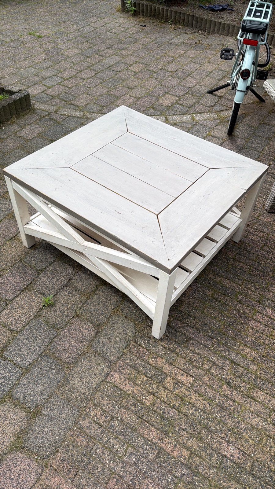 Witte vierkante salontafel met opbergruimte, Huis en Inrichting, Tafels | Salontafels, Ophalen, Gebruikt, Vierkant, 50 tot 100 cm
