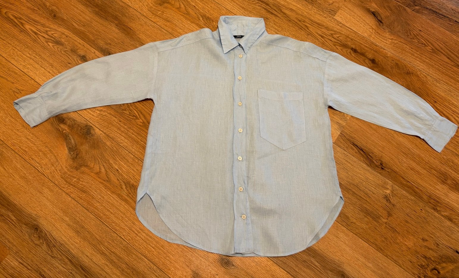 Zara Lichtblauwe Linnen Oversized Shirt Maat XS, Blauw, Zara, Ophalen of Verzenden, Zo goed als nieuw