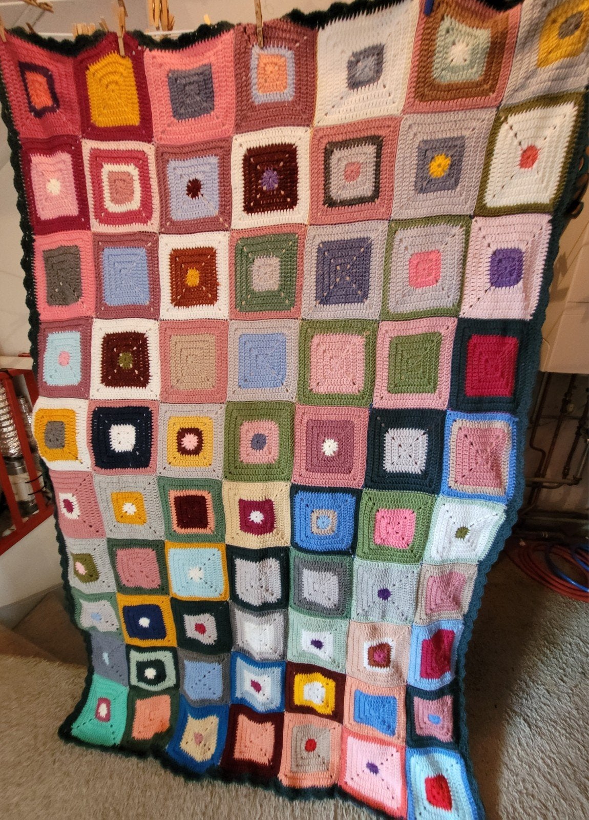 vintage granny square deken plaid, Huis en Inrichting, Woondeken, 120 cm, Handgemaakt, Acryl