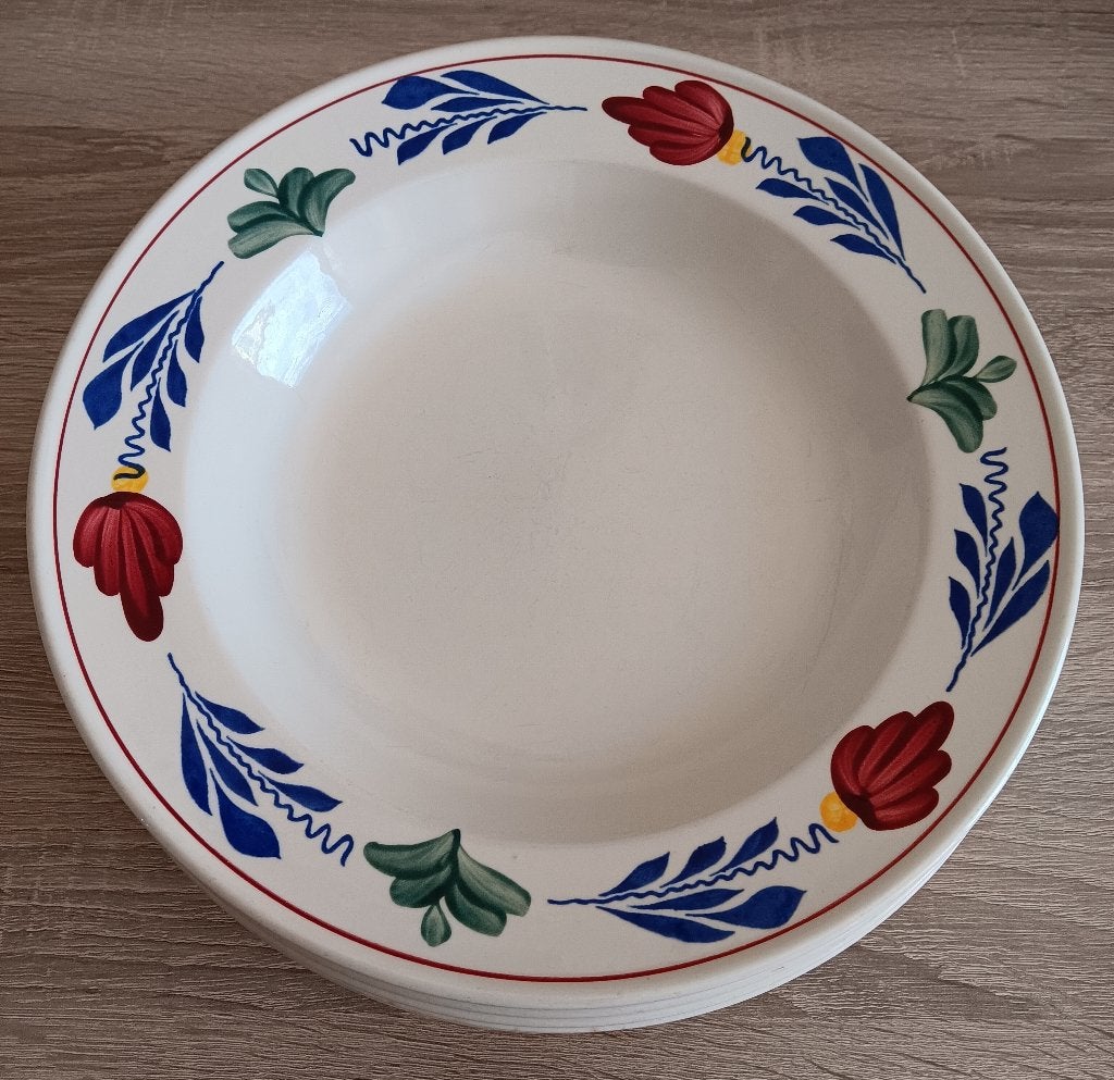 Boch boerenbont diepe borden (24 cm), 6 stuks, Huis en Inrichting, Ophalen, Gebruikt, Overige merken, Landelijk/Boerenbont