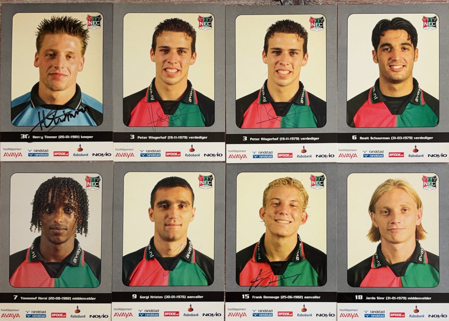 8 Spelerskaarten NEC Nijmegen - seizoen 2002/2003, Verzenden, Zo goed als nieuw, Ajax, Spelerskaart