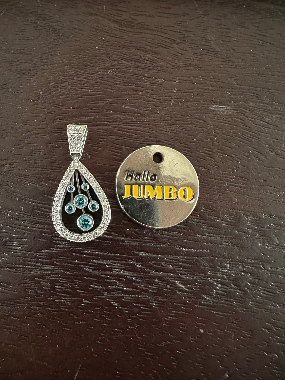 18 kt Witgouden Hanger met Blauwe en Witte Diamanten, Overige voorstellingen, Ophalen of Verzenden, Zo goed als nieuw, Met edelsteen
