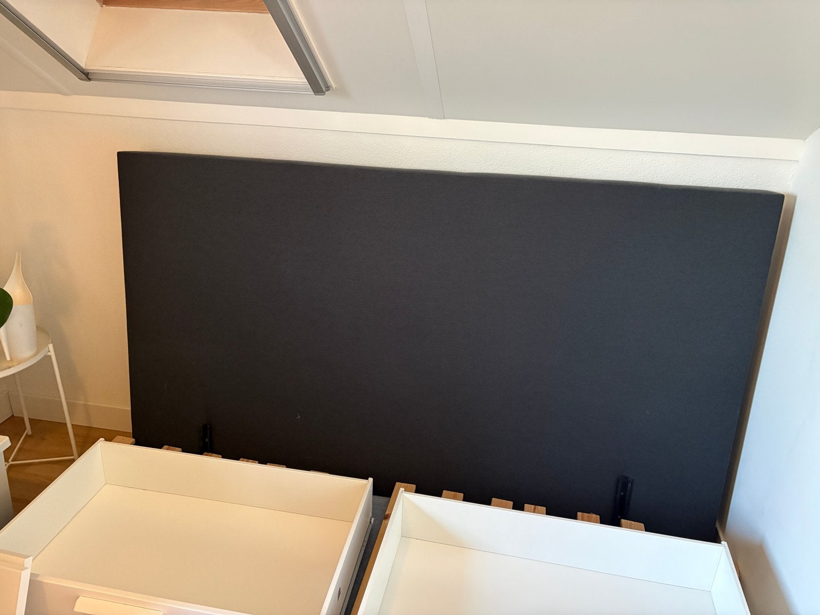 Hoofdbord bed 200x120x10 cm - Antraciet stof, Ophalen, Tweepersoons, Zo goed als nieuw, Overige maten