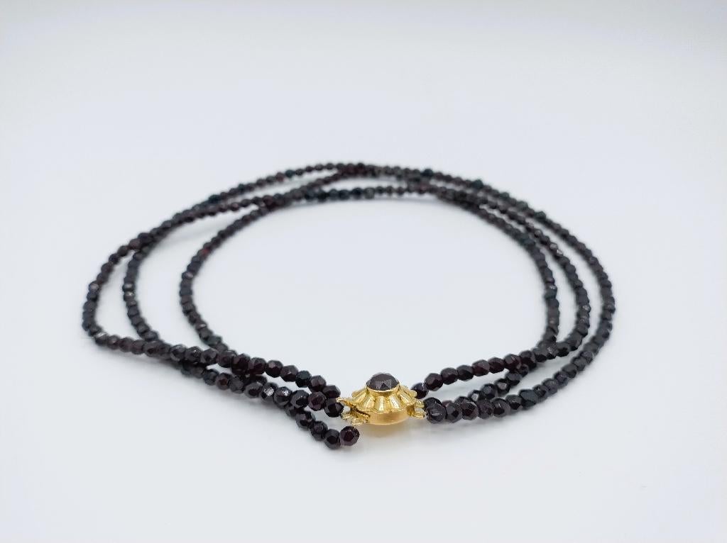 Granaten ketting met gouden slot, 39 cm, Sieraden, Tassen en Uiterlijk, Antieke sieraden, Verzenden, Goud, Ketting
