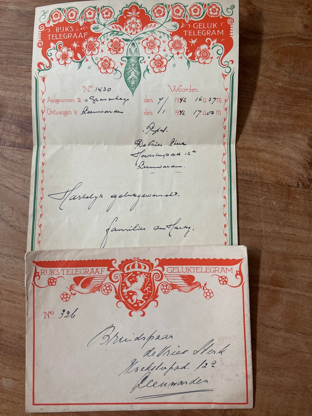 Rijks Telegraaf – Gelukstelegram (1942) ww2, Verzamelen, Verzenden, 1940 tot 1960, Tijdschrift