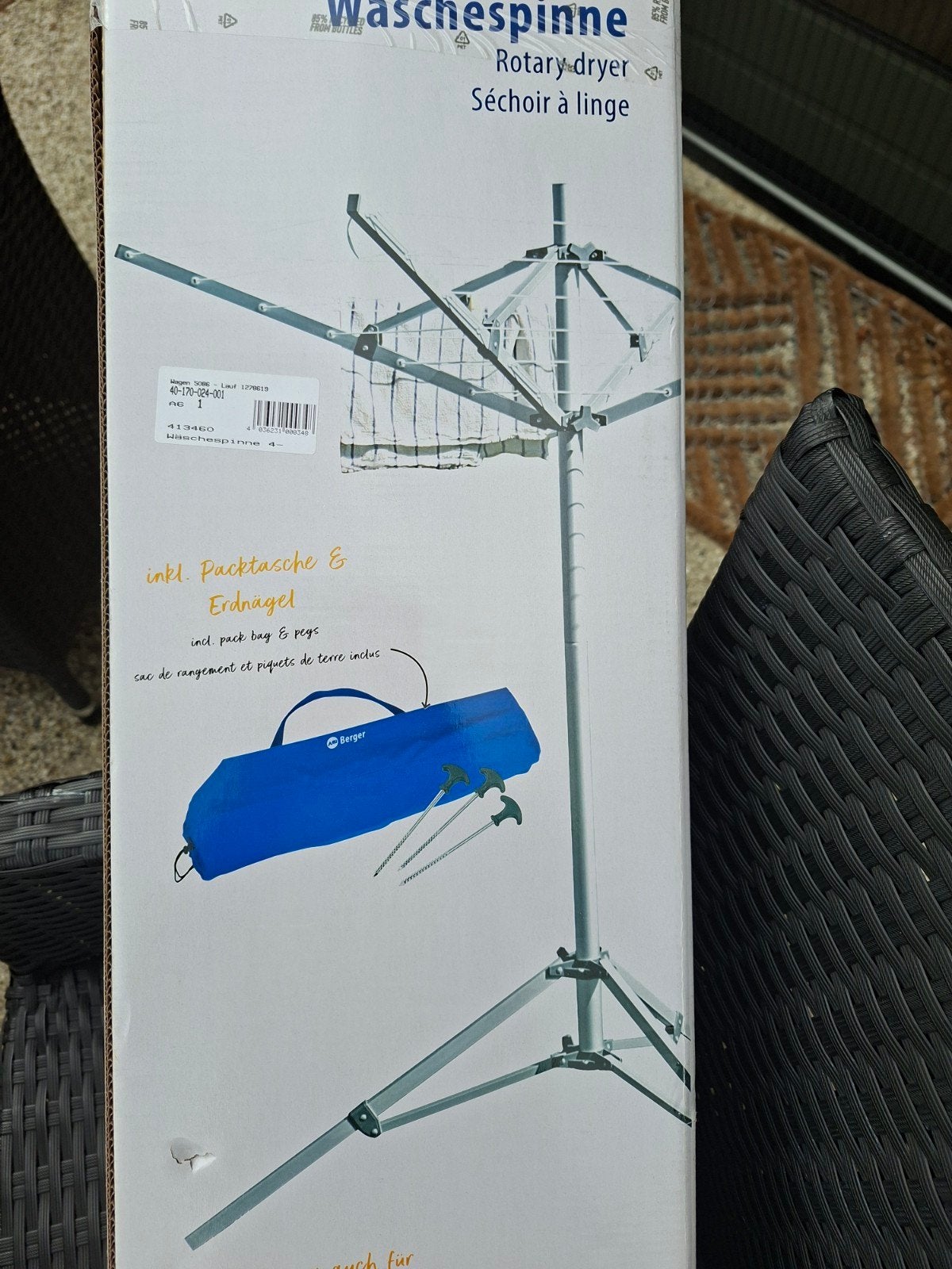 Nieuwe Berger Droogmolen met draagtas en grondpin, Tuin en Terras, Droogmolens en Wasrekken, Ophalen of Verzenden, Nieuw, Droogmolen