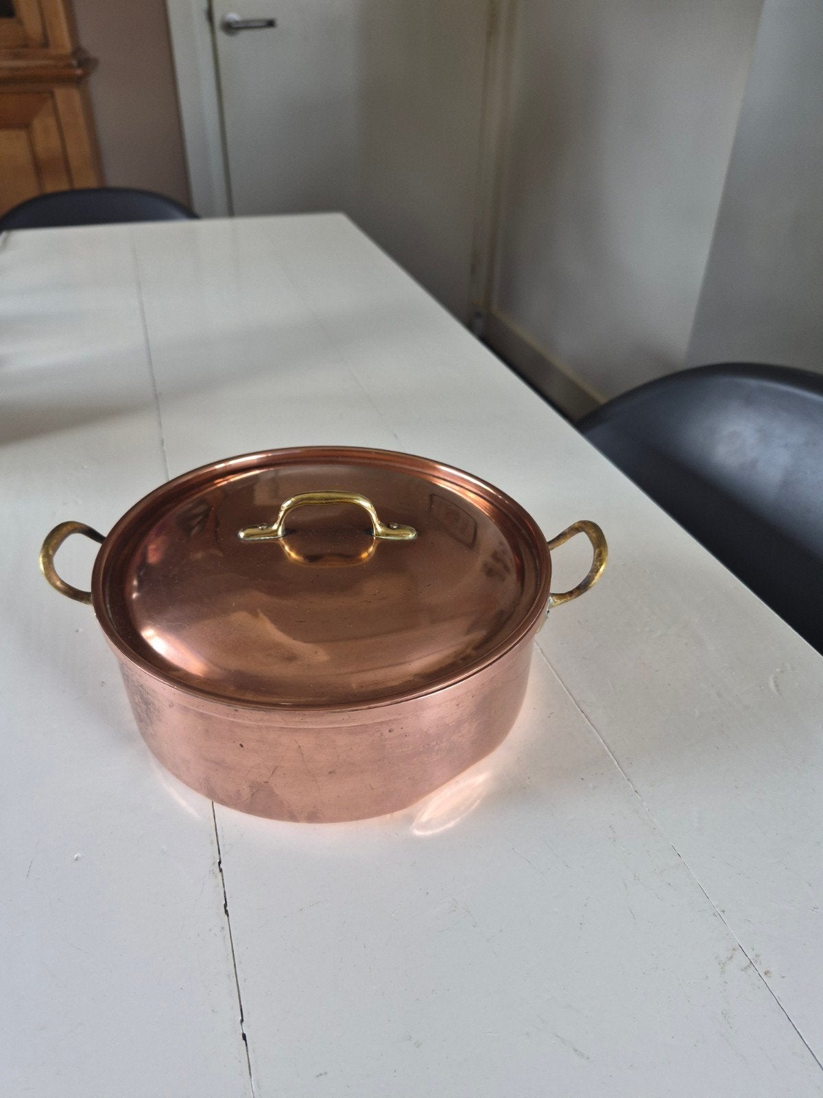 Grote koperen pan met deksel Tagus 22 cm, Antiek en Kunst, Ophalen of Verzenden