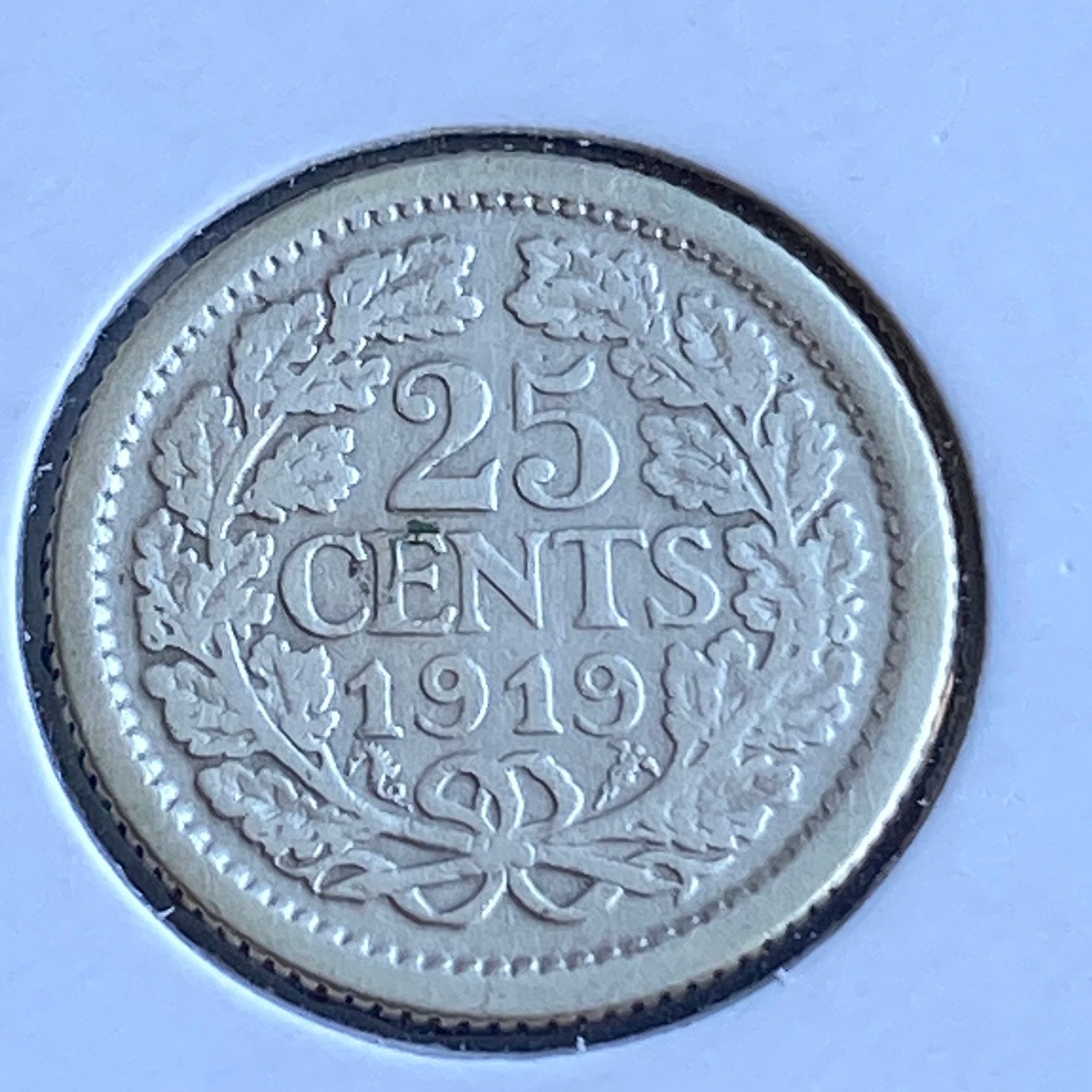 25 Cent / Kwartje Zilver uit 1919 van Wilhelmina, Verzenden, Zilver, 25 cent, Koningin Wilhelmina