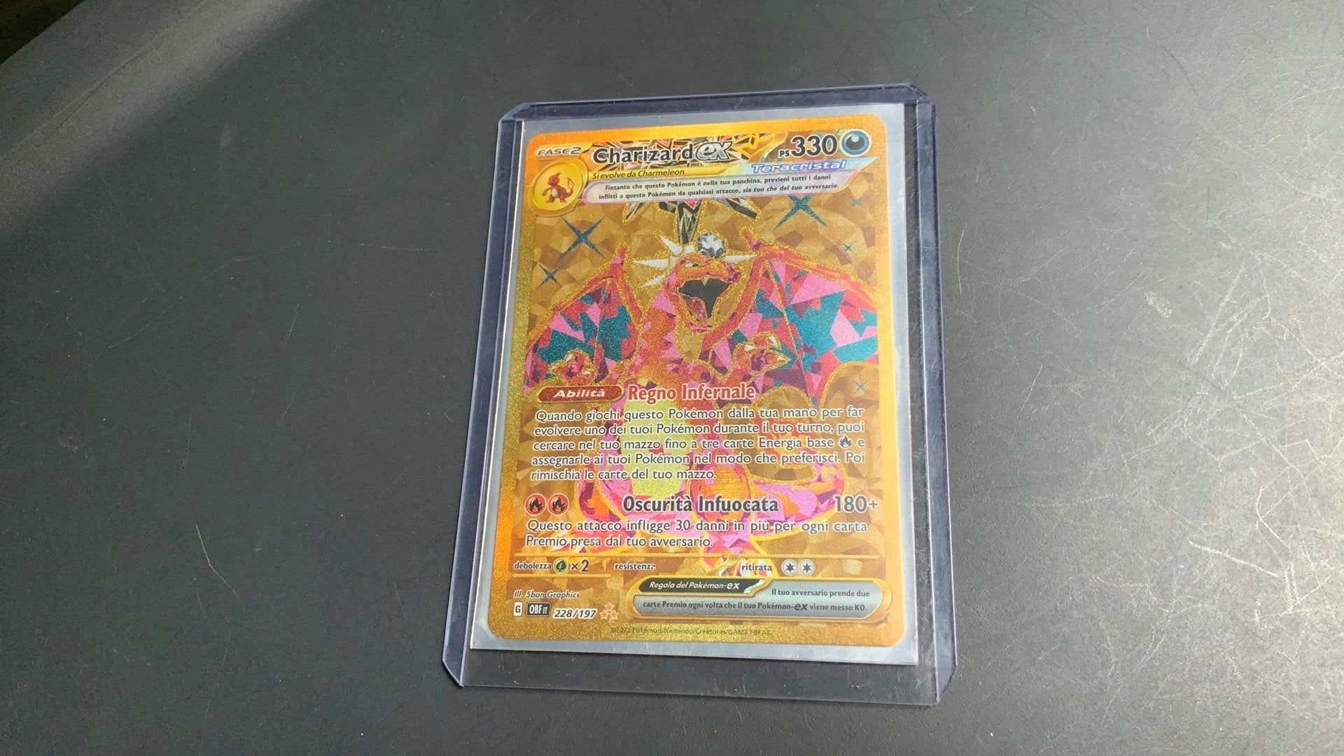 Charizard ex 330 gouden pokemon kaart uit Italië, Ophalen, Nieuw, Losse kaart
