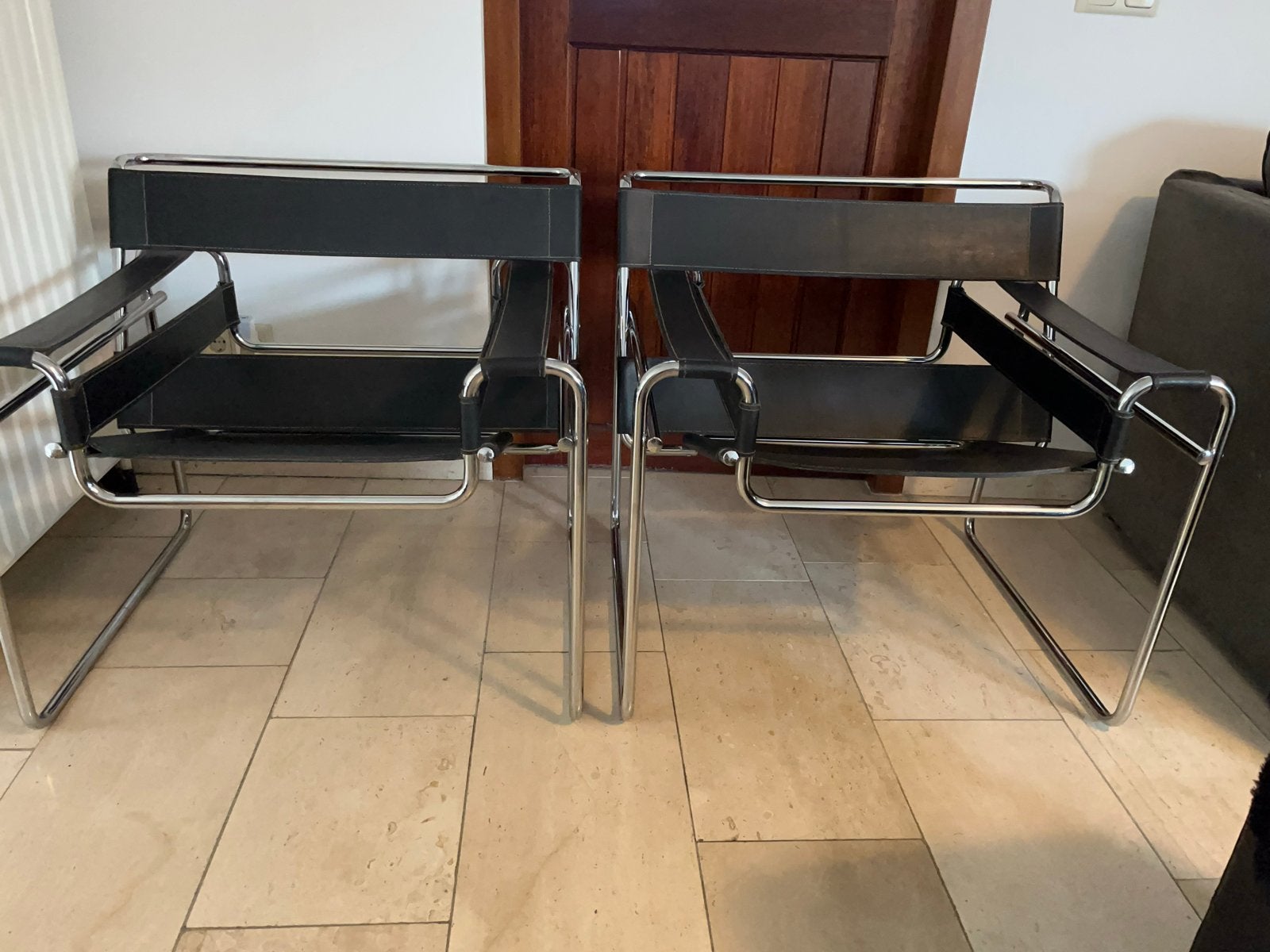 2 Wassily replica stoelen van Marcel Breuer, Ophalen, Twee, Zwart, Leer