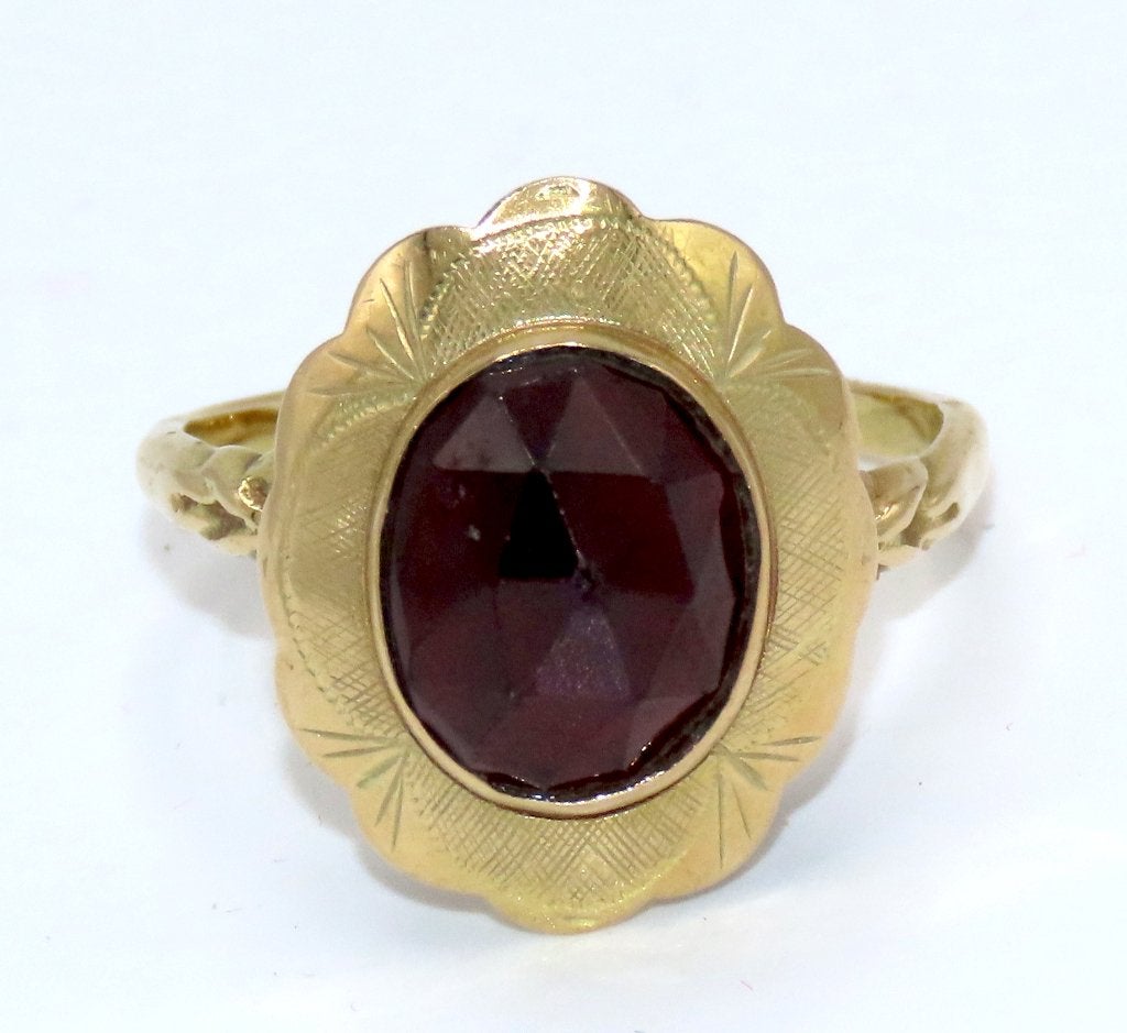 ANTIEKE RING 14K GOUD MET FACET GESLEPEN GRANAAT STEEN, Sieraden, Tassen en Uiterlijk, Antieke sieraden, Verzenden, Goud, Ring