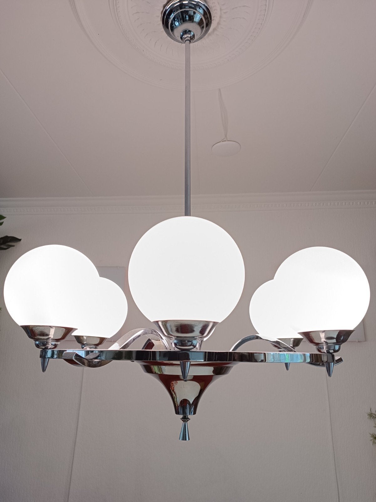 Grote Franse Art Deco Schotellamp Kroonluchter 1930, Ophalen