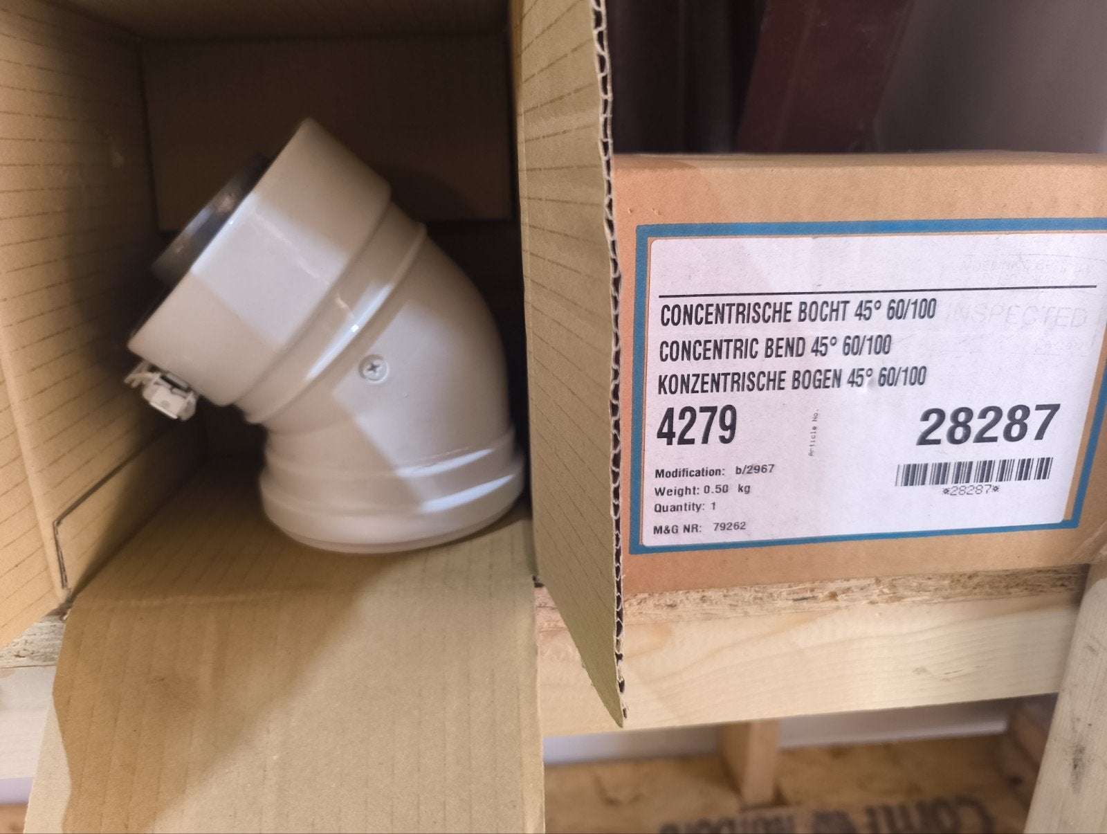 Rookgas/geiser concentrische bocht 45 graden 60/100, Ophalen of Verzenden, Nieuw