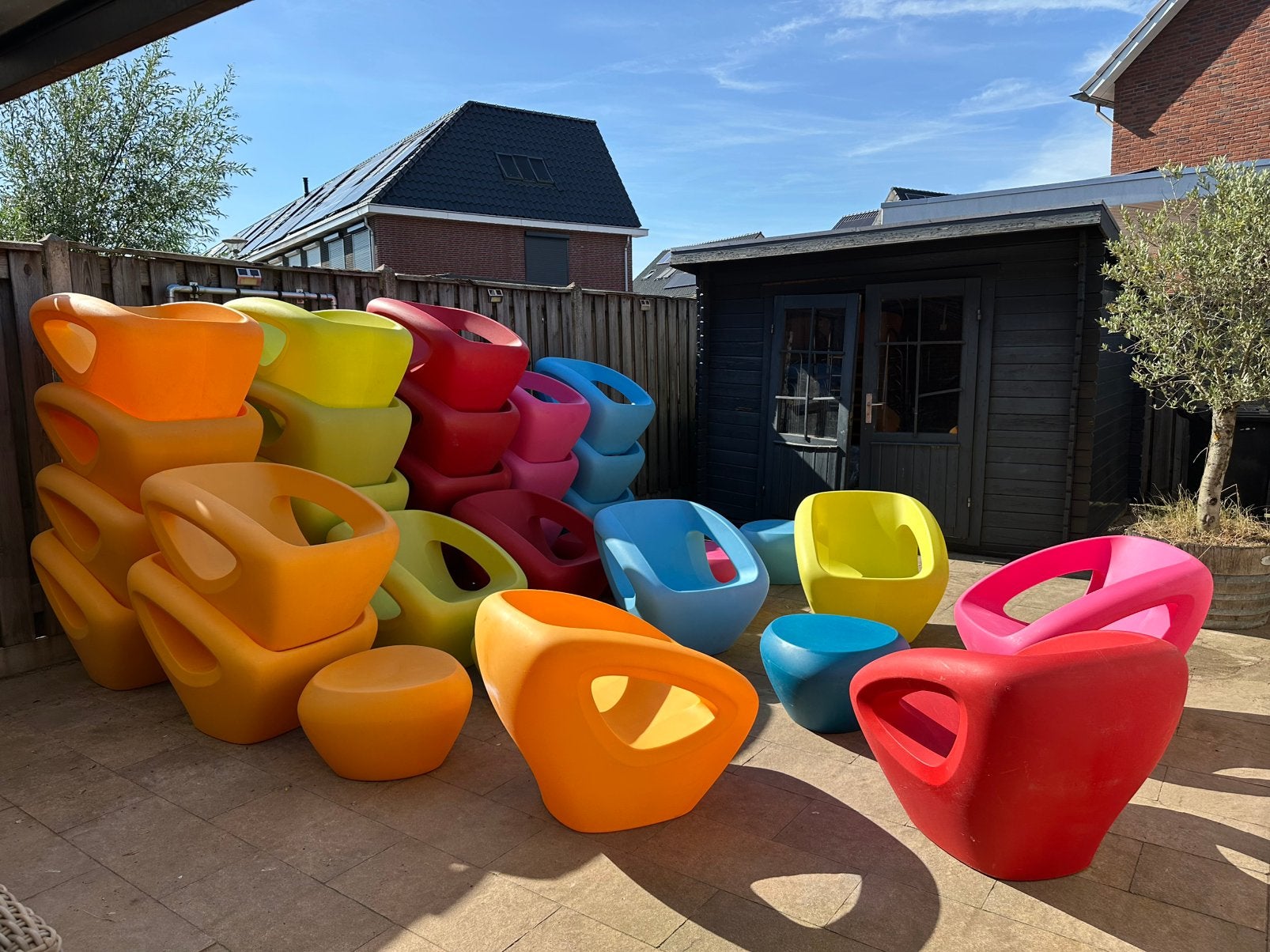 21Lonc Seaser loungestoelen & 5 Lonc Teaser tafeltjes, Ophalen of Verzenden, Gebruikt, Kunststof