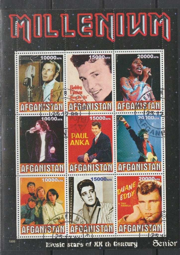 ELVIS PRESLEY e.a. = mooi bl. v9st AFGHANISTAN-720, Verzenden, Gestempeld, Overige thema's