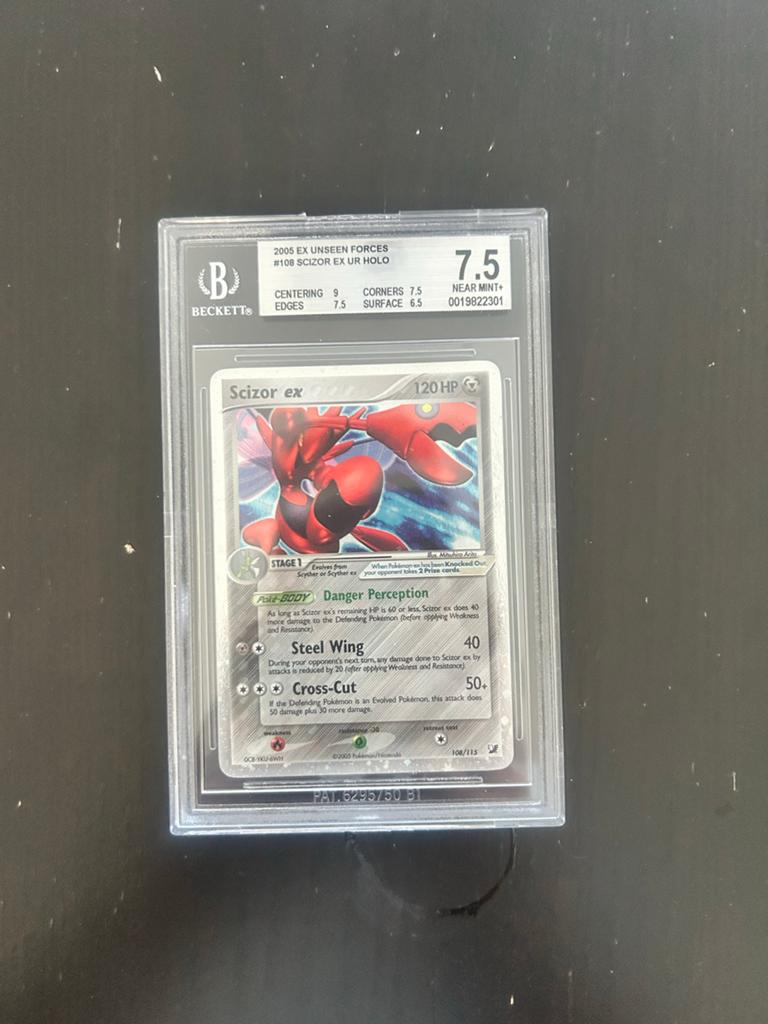 Pokémon Scizor ex 2005 EX Unseen Forces BGS 7.5, Ophalen of Verzenden, Zo goed als nieuw, Losse kaart