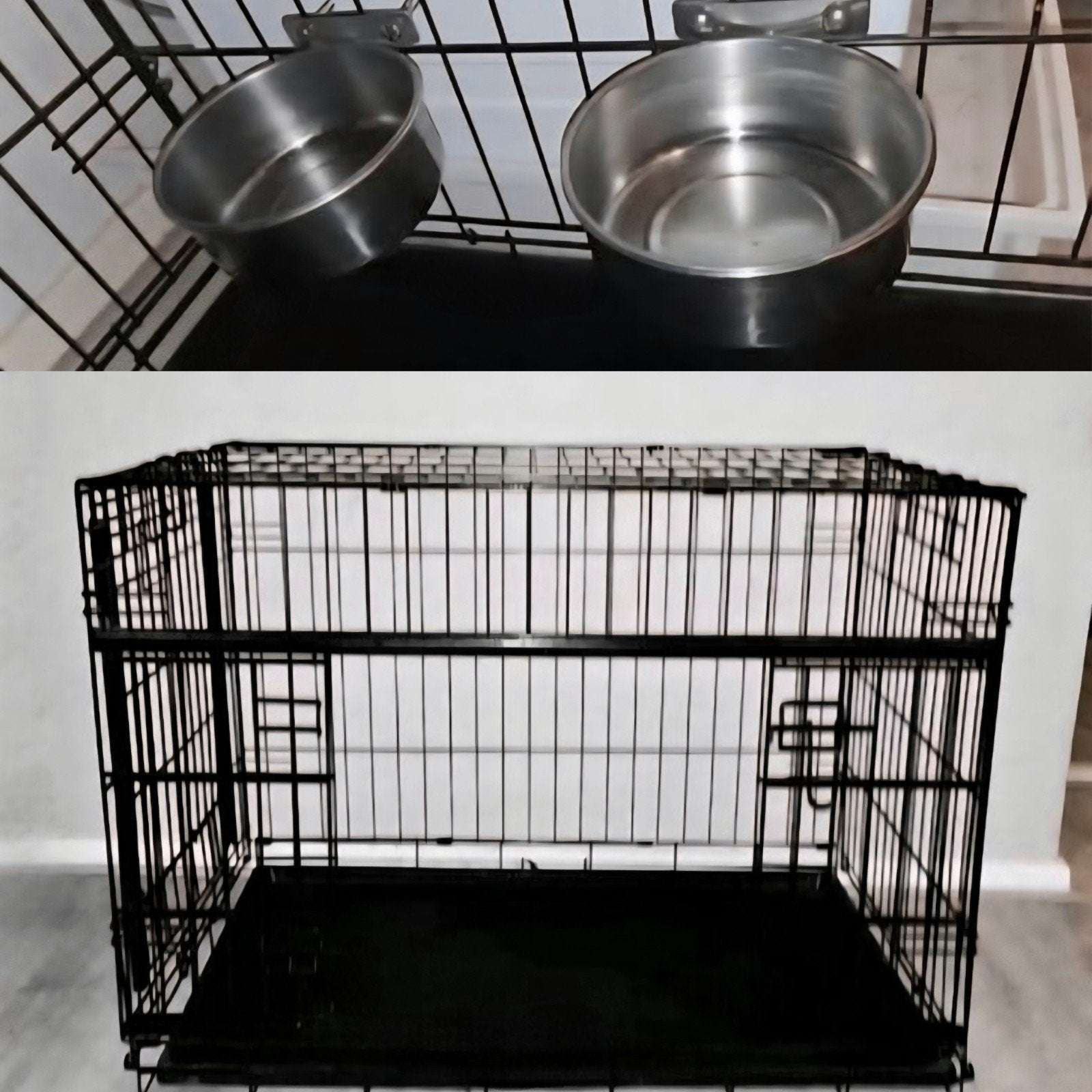 ZGAN Zwarte XL RVS Hondenbench 2 schuifdeuren + 2 hangbakken, Dieren en Toebehoren, Hondenhokken, Hondenkennel, 65 tot 100 cm