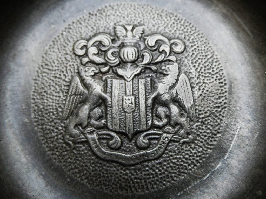 2 Tinnen wijnproefbakje tastevin wapenschild Mechelen België, Ophalen of Verzenden