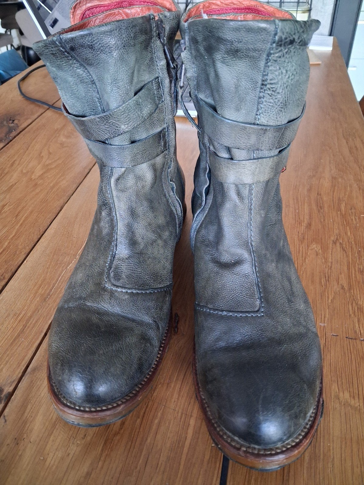 Groene stoere leren airstep AIRSTEP AS98 met rode acc, Airstep, Lage of Enkellaarzen, Ophalen of Verzenden, Gedragen