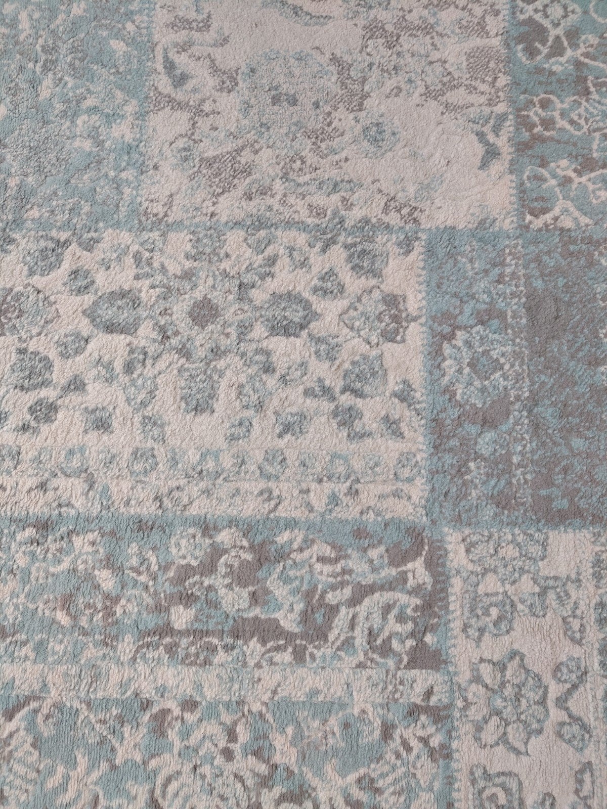 Patchwork Vloerkleed - Blauw, Grijs, Crème, Ophalen, Patchwork, Modern, Klassiek, Grijs, 150 tot 200 cm