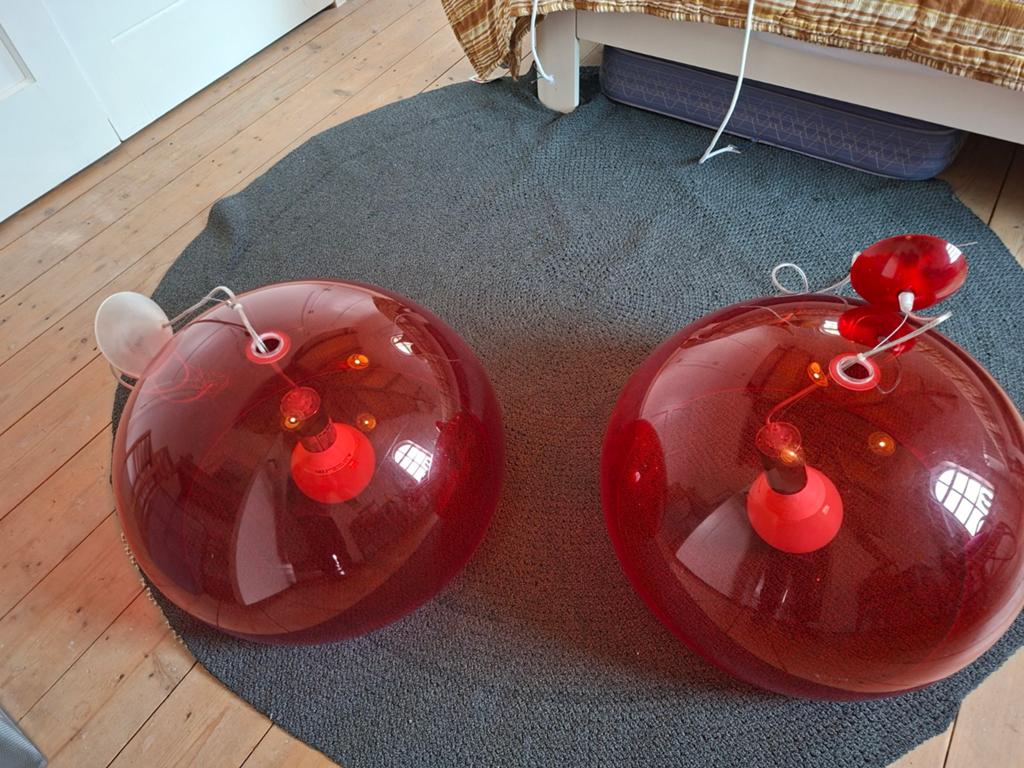 2 rode Kartell FL/Y hanglampen, Huis en Inrichting, Lampen | Hanglampen, Ophalen, Kunststof, Gebruikt, Design/ retro