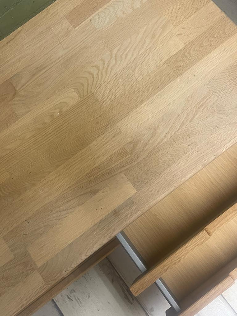 Teak houten tv-meubel met lades en open vak, Ophalen, Gebruikt, 100 tot 150 cm, Teakhout