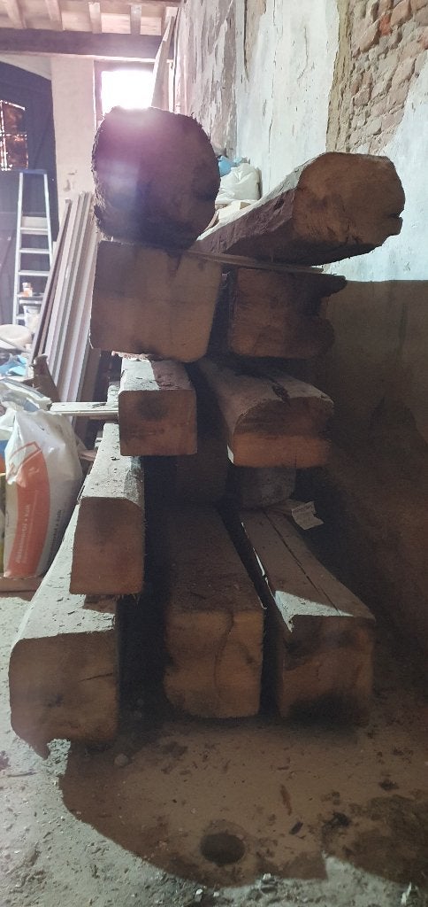Oude grenen balken/gebinten, Doe-het-zelf en Verbouw, Hout en Planken, Ophalen, Gebruikt, Grenen, Balk