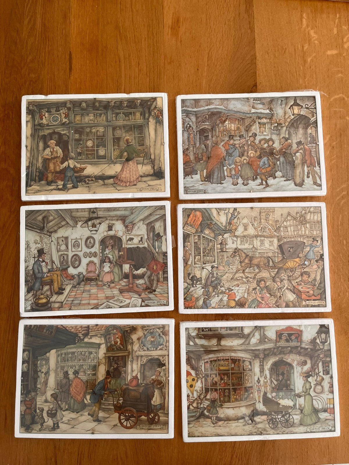 Anton Pieck tekeningen 6 x nieuw achter glas, Antiek en Kunst, Ophalen of Verzenden, Tekening, Achter glas