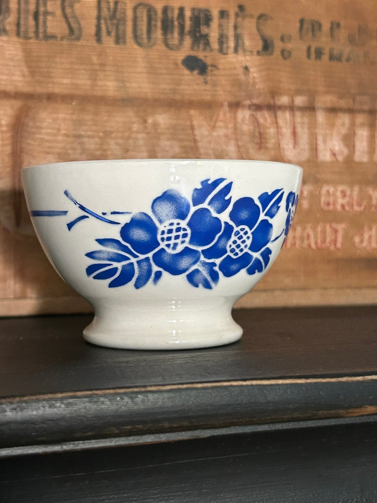 Franse spoelkommetje digoin blauw  / wit bloem, Antiek en Kunst, Ophalen of Verzenden