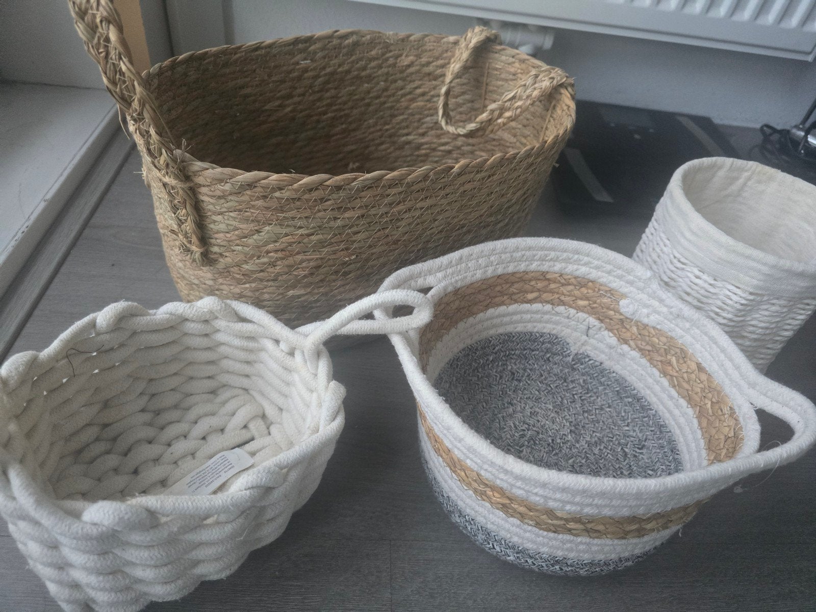 4x woven baskets / manden, Ophalen, Rond, Riet