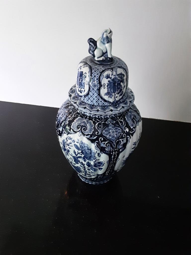 Petrus Regout, Delfts Blauwe Gemberpot met Foo Dog Deksel, Ophalen of Verzenden