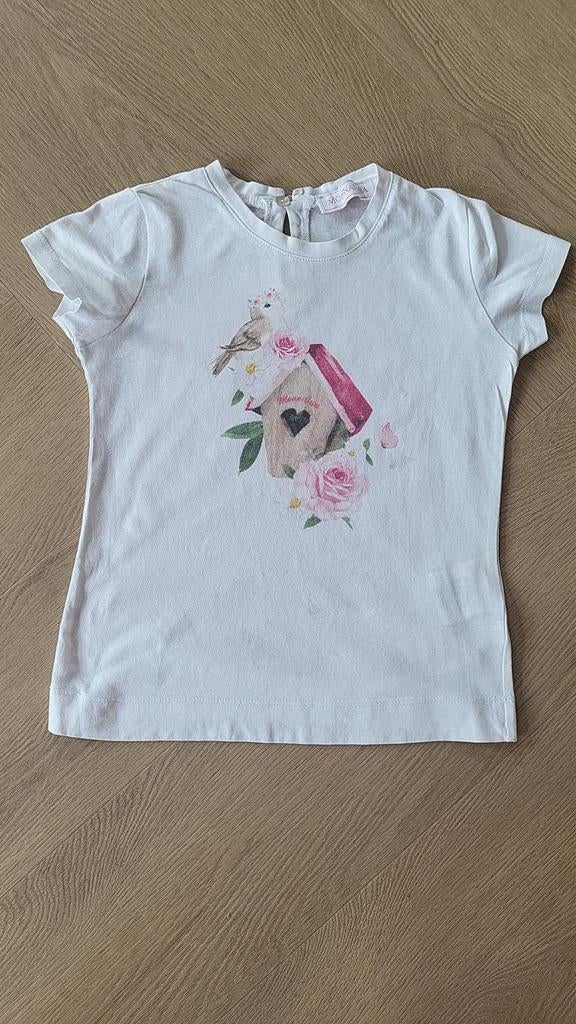 Wit t shirtje van Monnalisa maat 98, Ophalen of Verzenden, Zo goed als nieuw, Meisje, Shirt of Longsleeve