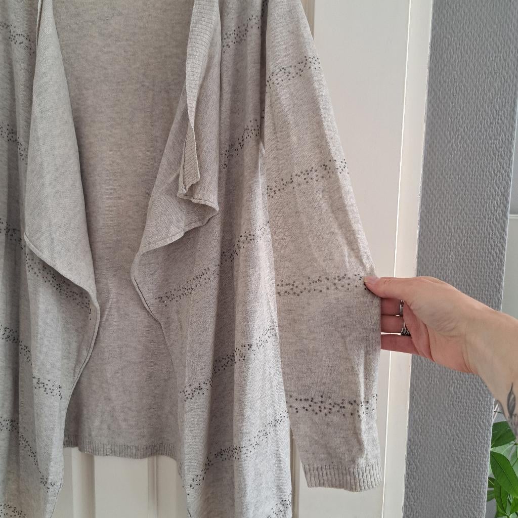 JEFF luxe wollen/zijde vest met watervalhals grijs S 49897, Jeff, Beige, Ophalen of Verzenden, Zo goed als nieuw