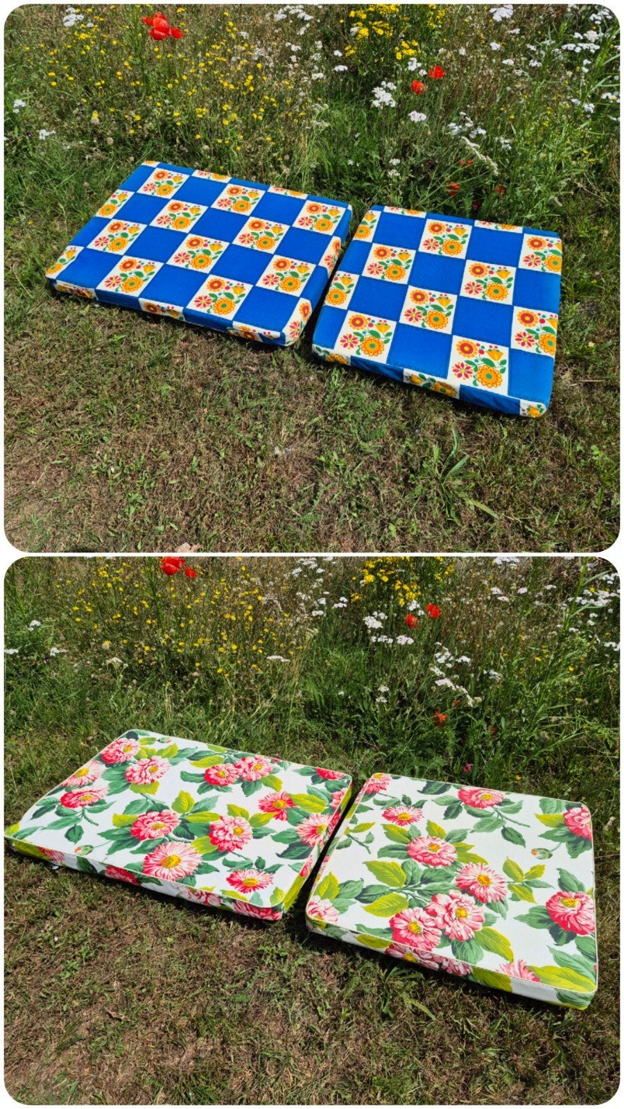 Vintage tuinkussens, tuinstoel kussens met hoes., Tuin en Terras, Tuinmeubel-accessoires, Ophalen of Verzenden, ., ., .