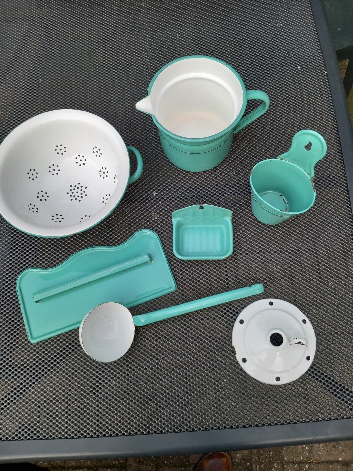 lot turquoise blauw emaille, Ophalen of Verzenden