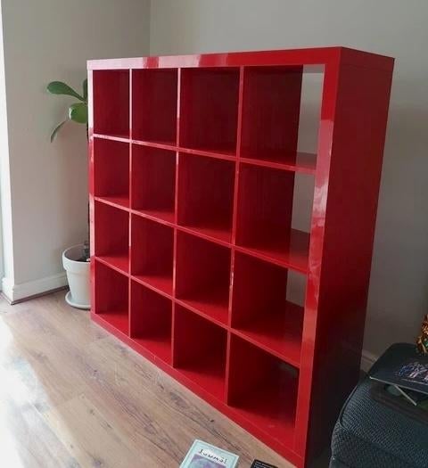 Expedit kast 4x4, hoogglans rood (zeldzaam, géén Kallax), Huis en Inrichting, Kasten | Boekenkasten, Met plank(en), 100 tot 150 cm