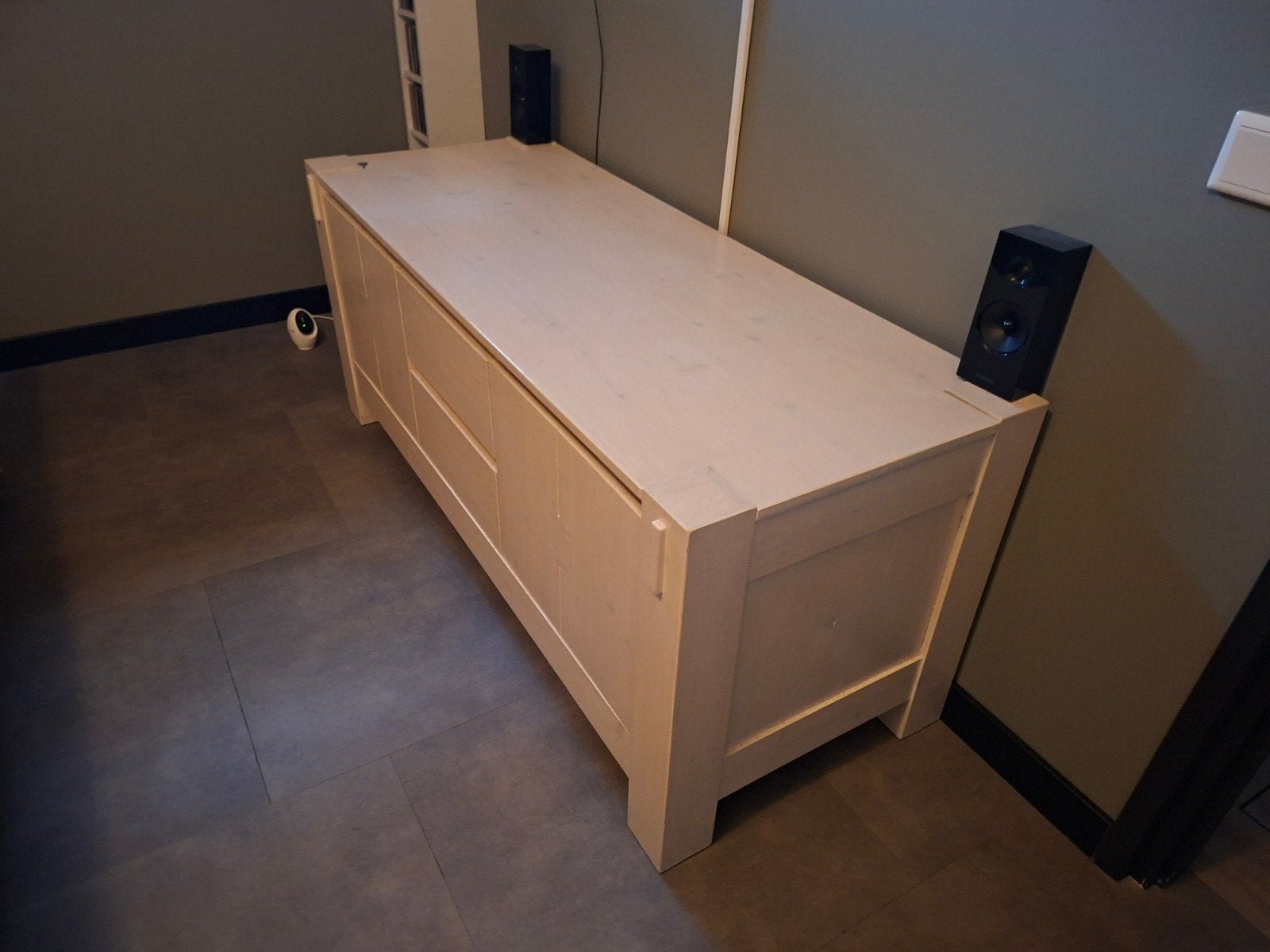 Tv kast, salontafel en eettafel  van grenenhout, Ophalen, Gebruikt, 150 tot 200 cm, Landelijke stijl