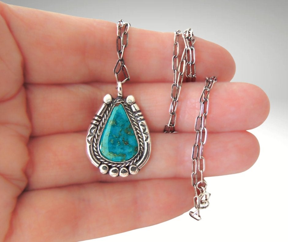 Sublieme NAVAJO zilver turquoise hanger aan paperclip chain!