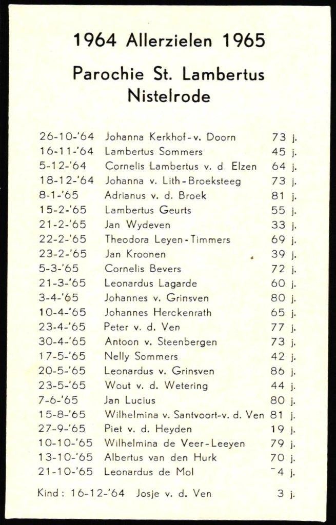 Allerzielen 1964-1965 Nistelrode, Ophalen of Verzenden