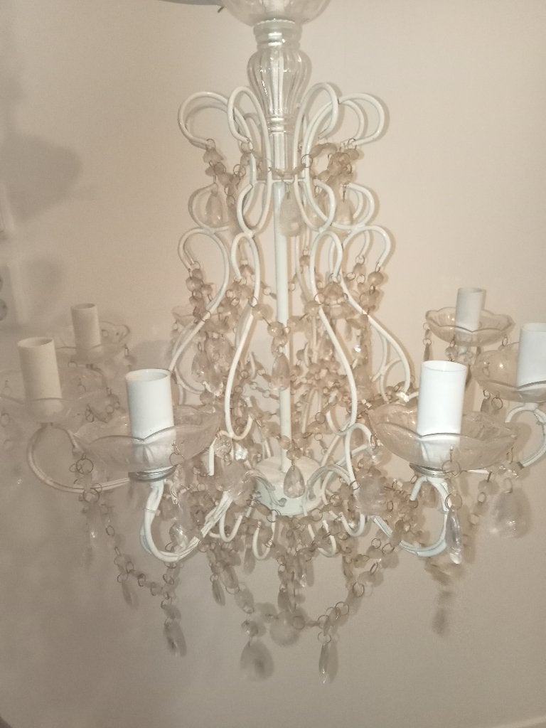 BROCANT SIERLIJK KROONLUCHTER 8 ARM HANGLAMP WIT KRISTALLEN, Huis en Inrichting, Ophalen, Gebruikt