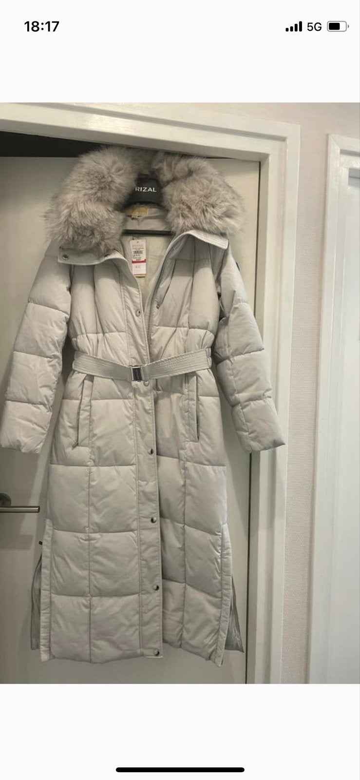 Michael Kors Lange Gewatteerde Jas met Bontkraag, Ophalen, Nieuw, Maat 34 (XS) of kleiner, Grijs