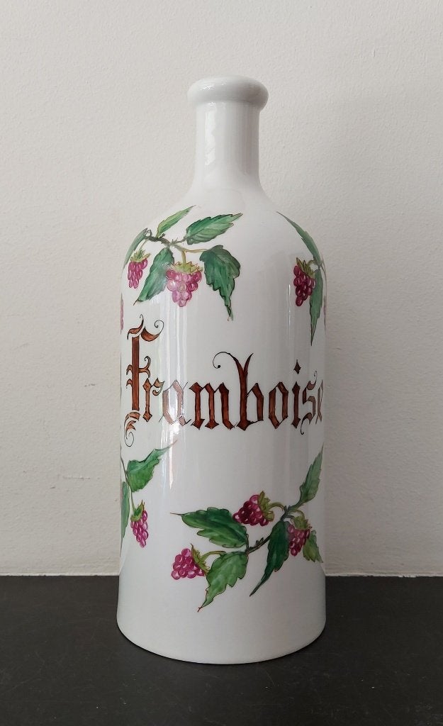 Antieke Franse stenen kruik handbeschilderd framboise, Ophalen of Verzenden
