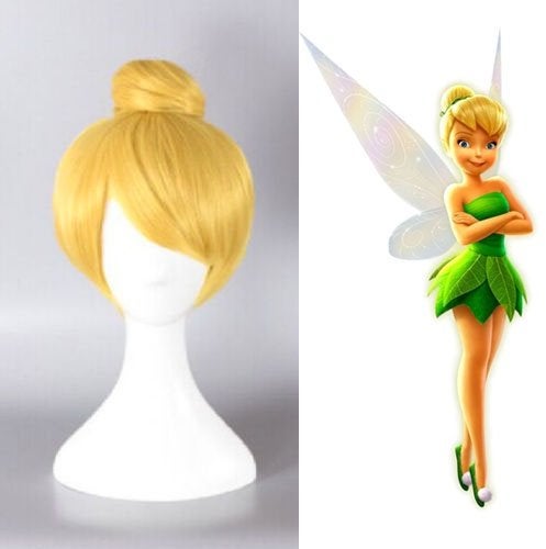 Elfje Tinkerbell pruik kort haar met knotje, Verzenden, Nieuw, Pruik of Haarverlenging