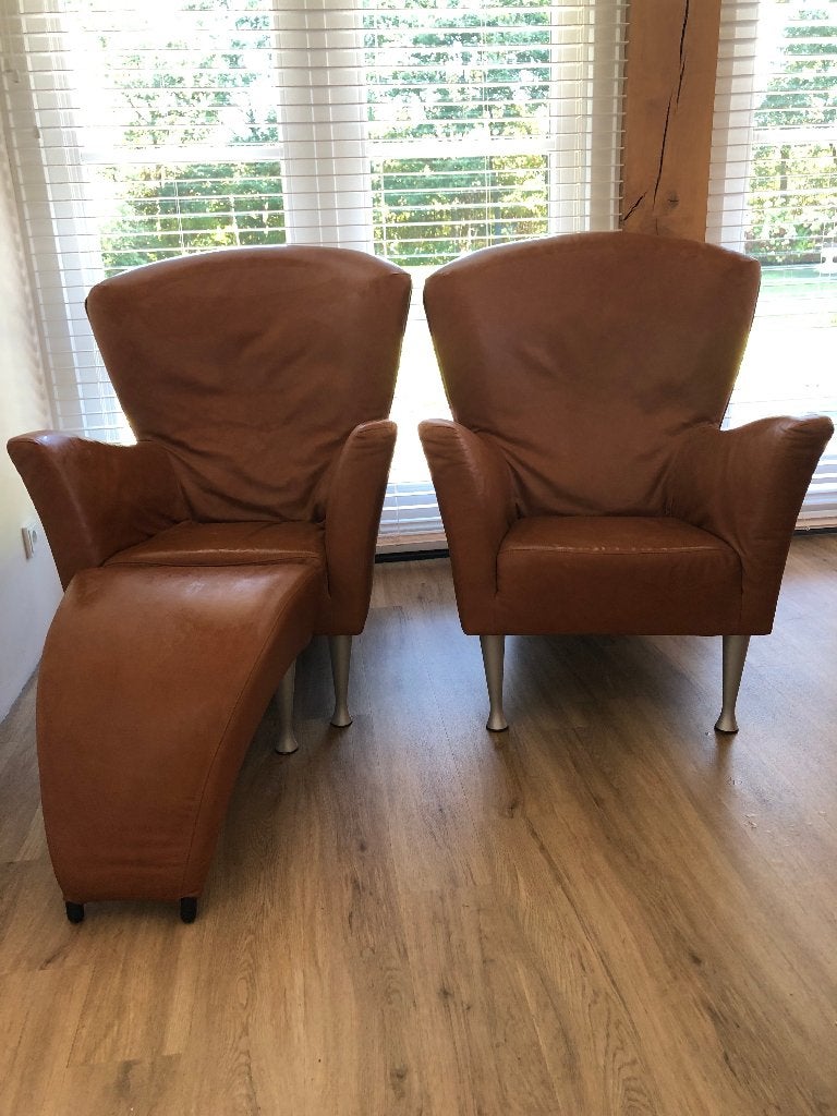 2 Montis Castor fauteuils, inclusief 1 hocker, Ophalen, Gebruikt, 75 tot 100 cm, Modern Nederlands design meubel