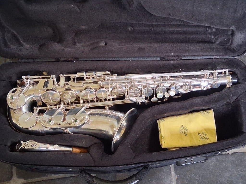 Selmer SA80 serie II altsaxofoon verzilverd, gereviseerd., Ophalen, Gebruikt, Alt, Met koffer
