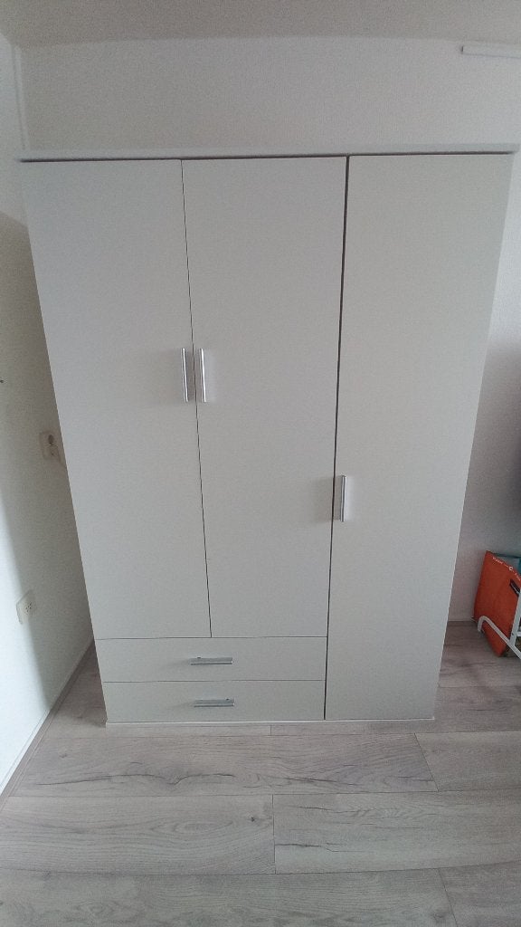 Kledingkast wit met lades en kledingroede, Ophalen, Gebruikt, 100 tot 150 cm, Met lade(s)