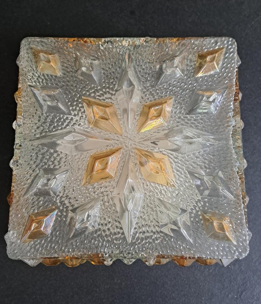 Vintage lamp plafonnière wandlamp glas vierkant E27 Zweeds, Ophalen of Verzenden, Zo goed als nieuw, Glas
