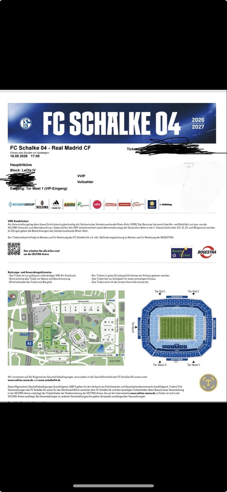 VIP tickets SCHALKE’04- REAL MADRID, Tickets en Kaartjes, Sport | Voetbal, Twee personen, Februari